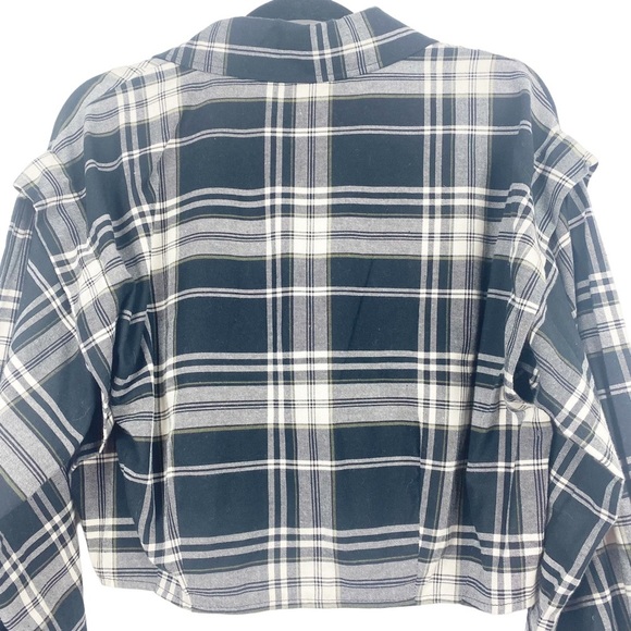 NWT Zara Cropped Plaid Flannel Shirt Crop Top Oversized Button Up Long Sleeve L - Picture 10 of 13